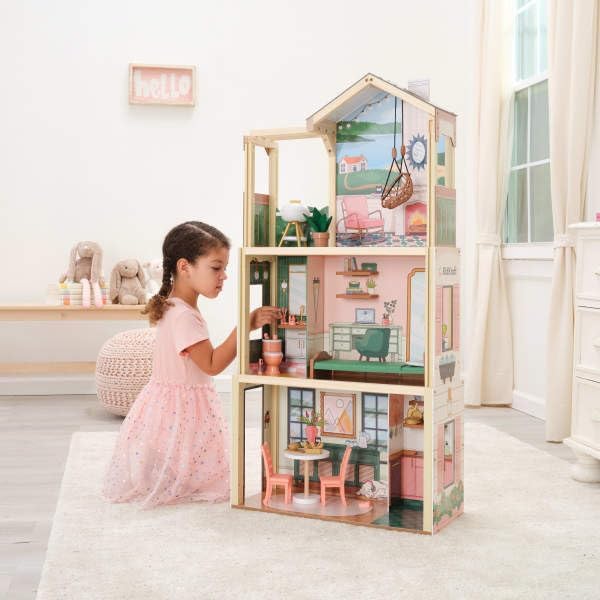 Click & Play Fully Assembled Pop-Up Wooden Dollhouse