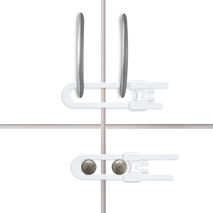 Vmaisi Baby Sliding Cabinet Locks - 4 Pack Adjustable U Shaped Child Safety Locks,Childproof Latches for Kitchen Bathroom Storage Cupboards Doors, Handles and Knobs White (4)