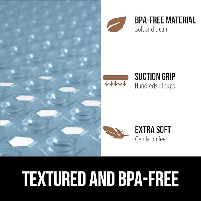 GORILLA GRIP Patented Square Shower Stall Mat, Small Bathtub Floor Mats for Stand Up Showers, Suction Cups and Drain Holes, Machine Wash, Soft on Feet, Bathroom Accessories 21x21 Inch, Sky Blue Opaque