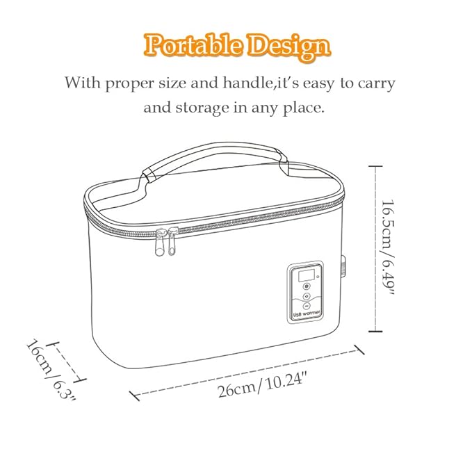 Portable USB Car Baby Bottle Warmer with Digital Display Screen,5V/20W Constant Temperature Milk Heater Bag,Heating Temperature Adjustable,Multi-Purpose Baby Bottle Warmer Bag