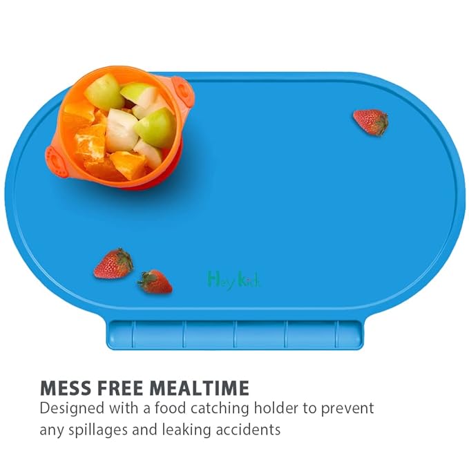 Silicone Placemat for Baby, Silicone Baby Toddlers Non-Slip Tablemats Stain Resistant Anti-Skid Reusable Dishwasher Safe Table Mats, Portable Food Mat Travel (2Pack, Dark Blue)