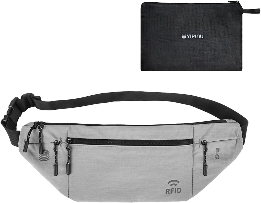 Travel Money Belt for Men and Women hidden slim passport holder - travel wallet with RFID blocking under clothes to protect Cash, Credit Cards and Documents (GRAY)
