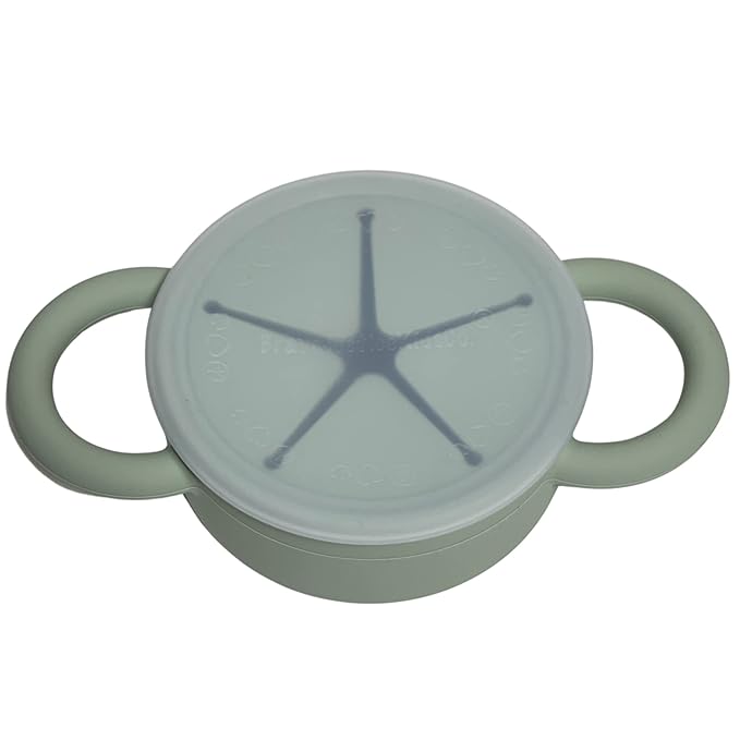 BraveJusticeKidsCo. | Snack Attack II Snack Cup | Collapsible Silicone Snack Container | Toddler and Baby Snack Catcher Lid (Desert Sage)