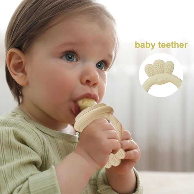 Baby Food Fruit Feeder, Breastmilk Baby Popsicle Molds, Silicone Teether Freezer Tray Food Feeder Pacifier for Teething Relief (Yellow)