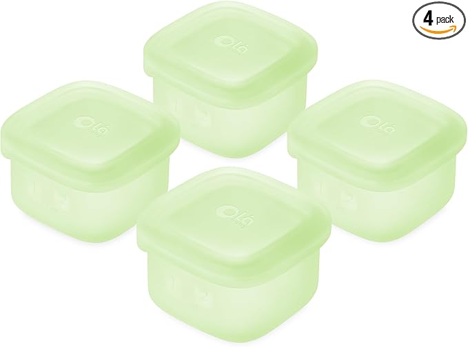 Olababy Clear Sense Silicone Storage Containers 4pk for Baby Food, Snacks, Formula, Puree, Sauce & More | Micro Plastic & BPA-Free | Daycare Essentials for Toddlers and Kids (Kiwi, 2 oz / 60 ml)