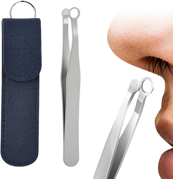 2026 New Stainless Steel Nose Hair Tweezers, Universal Portable Reusable Nose Hair Plucker for Men & Women (Blue)
