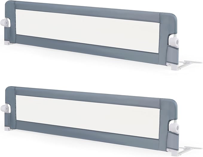 HONEY JOY Bed Rail for Toddlers, Extra Long, Foldable Portable Swing Down Safety Bed Guard Rail, Toddler Bed Rails for Crib, King Queen Full Twin Size Bed Mattress (Light Gray, 2 Pack, 71 Inch)