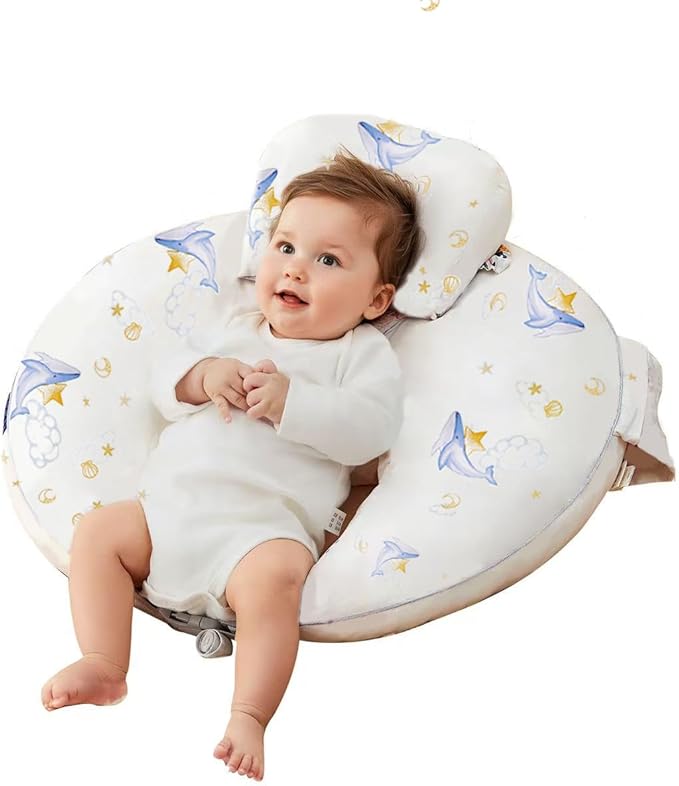 Nursing Pillow for Breastfeeding & Bottle Feeding –Breastfeeding Pillow with Adjustable Waist Strap, Feeding Pillow for Tummy Time,Removable Cotton Cover for Mom & Baby Comfort (Whale)