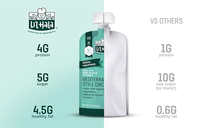 Li’l Hala Mediterranean Chicken Baby Food Pouches – Free-Range Chicken & Organic Veggies – Toddler Meals with Meat – Protein & Healthy Fats Puree – No Hormones – 6+ Months – 3.5 oz (12 Pack)