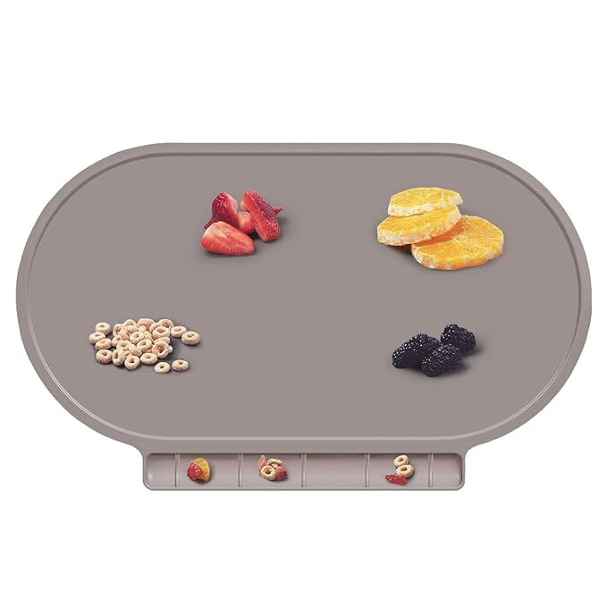 Silicone Placemat for Baby, Silicone Baby Toddlers Non-Slip Tablemats Stain Resistant Anti-Skid Reusable Dishwasher Safe Table Mats, Portable Food Mat Travel, Gray