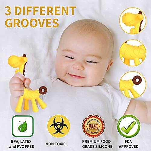 Baby Teething Toys 3-6 Months, Silicone Baby Teether Freezer BPA Free, Babies Teething Relief Sore Gums, Banana Finger Toothbrush, Fruit Shape Giraffe Teether for Infant Boys and Girls