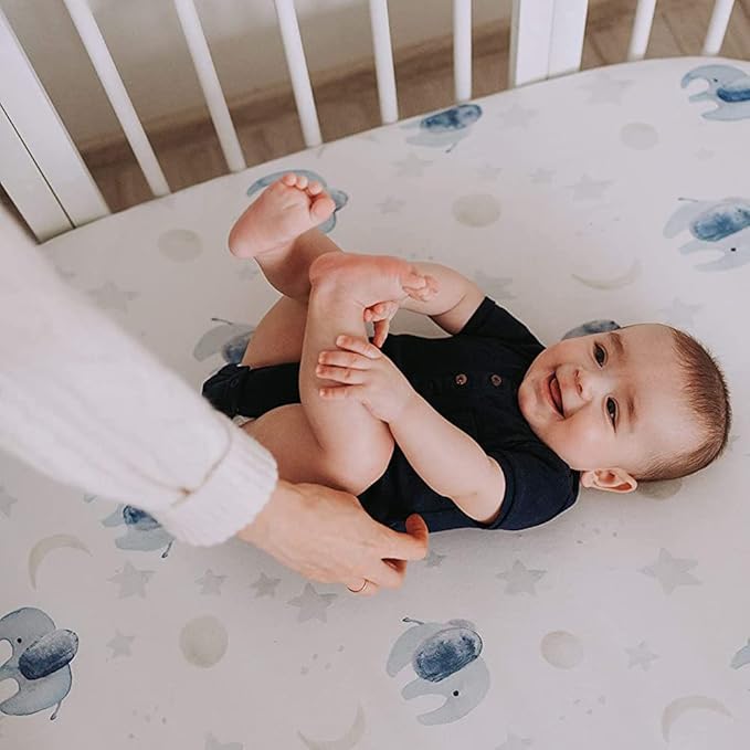 Crib Sheets Neutral - Fitted Baby Crib Sheets Bed for Girl Boy - 2 Pack Standard & Toddler Mattress (Watercolor Elephants) - Buttery Soft Organic Cotton Blend