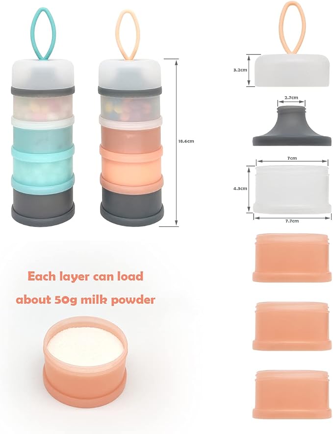 Baby Formula Dispenser, Portable Milk Powder Dispenser Container, Baby Feeding Travel Storage Container, Non-Spill Stackable Baby Snack Storage Container, BPA Free, 4 Compartments, 2 Packs