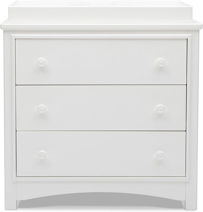 Delta Children Perry 3 Drawer Dresser with Changing Top and Interlocking Drawers, Bianca White