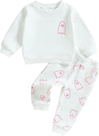 0-4T Toddler Boy Girl Halloween Outfit Fall Clothes Ghost Long Sleeve Sweatshirt Top Pants Baby Halloween Clothes