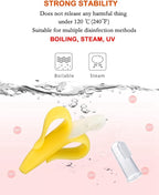 Finger Baby Toothbrush and Banana Teether, Soothing Pain Relief Silicone Baby Teething Toy for Babies, Toddlers, Infants, BPA Free, Soothes Babies Sore Gums(1 Teether 2 Finger Toothbrushes)