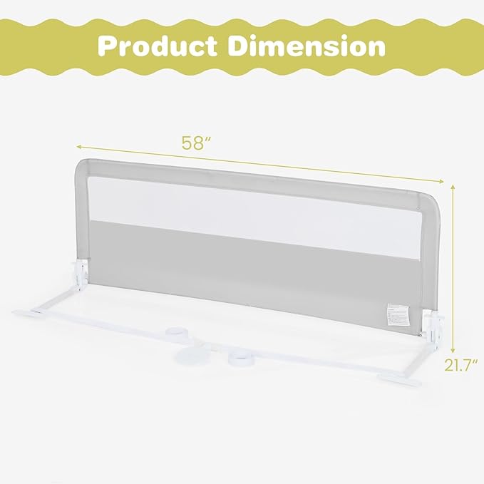 INFANS Bed Rail for Toddlers, 58" Foldable Safety Baby Crib Rail Fit for Kids Twin, Extra Long Swing Down Bed Guardrail for Convertible Crib, Queen, Full, King Mattress Side Guard (Light Gray)
