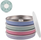 Elk and Friends Stainless Steel Divided Plates with Silicone Sleeve for Babies & Toddlers | Lids Included | Stay Put Suction | Dinner & Snack Plates | 4 Pack
