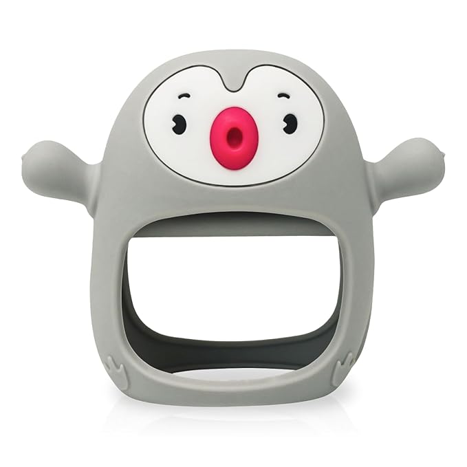 Teething Toy for Infants & Babies, Teethers for Babies 3-6 Months, Baby Teethers 0-6 Months, Teething Toys 6-12 Months, TotCo Never-Drop Baby Teething Toy, Grey