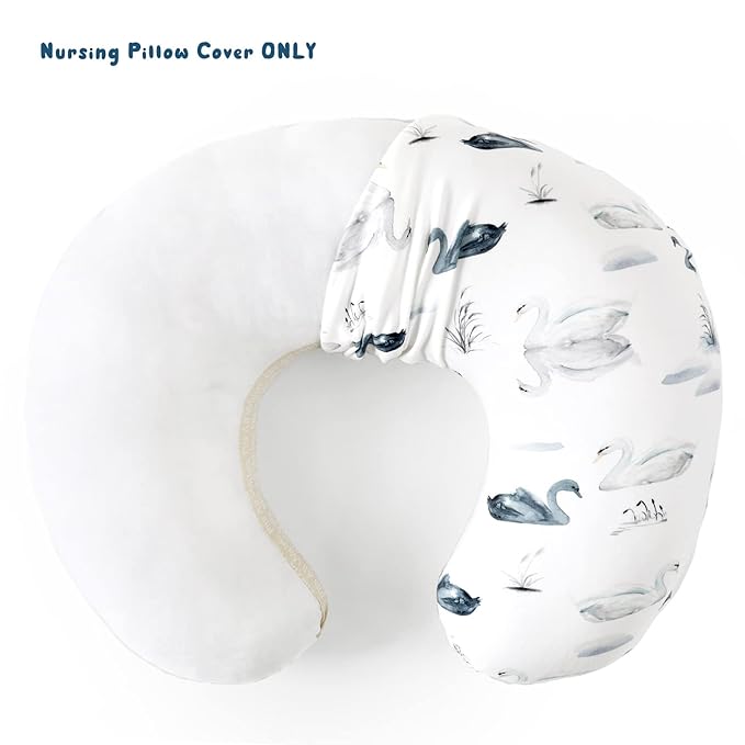 GRSSDER Nursing Pillow Cover Stretchy Minky Removable Nursing Covers for Breastfeeding Pillows, Ultra Soft Comfortable Slipcover for Boy and Girls, Pretty Swan/Watercolor Dandelion Pattern