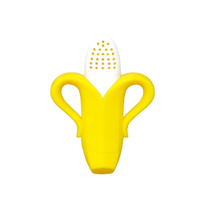 RaZbaby Fruitique Fruit Feeder One-Piece Baby – Larger Opening for Refilling & Fits More Fresh/Frozen Fruit for Teething Relief, Easy to Hold, Safer Design, BPA-Free, Dishwasher Safe - Banana