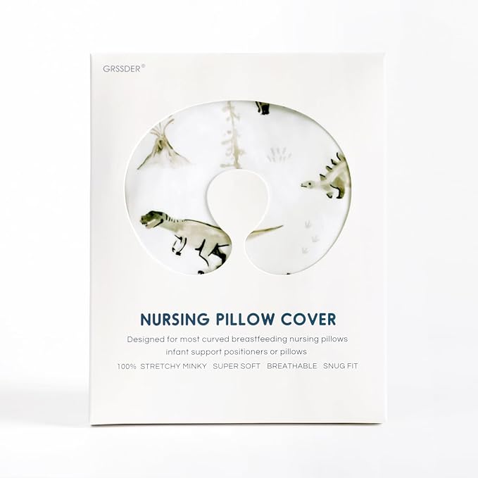 GRSSDER Nursing Pillow Cover Stretchy Minky Removable Nursing Covers for Breastfeeding Pillows, Ultra Soft Comfortable Slipcover for Boy and Girls, Stylish Pretty Dinosaur