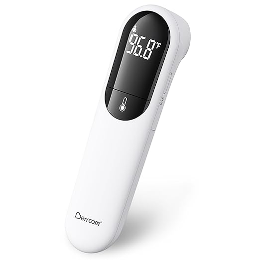 Berrcom No-Touch Forehead Thermometer for Adults, Kids, and Babies, Digital Infrared Medical Thermometers with Fever Alarm, LED Display, Dual Probe Technology