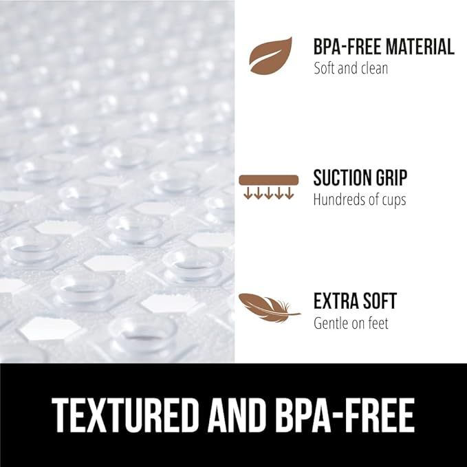 GORILLA GRIP Patented Square Shower Stall Mat, Small Bathtub Floor Mats for Stand Up Showers with Suction Cups and Drainage Holes, Machine Wash, Soft on Feet, Bathroom Accessories 21x21 Inch, Clear