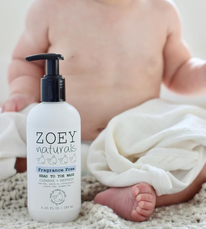 Zoey Naturals Fragrance-Free Head to Toe Baby & Toddler Wash – Tear-Free Body Wash and Shampoo with Gentle pH for Sensitive Skin – 9.65 oz