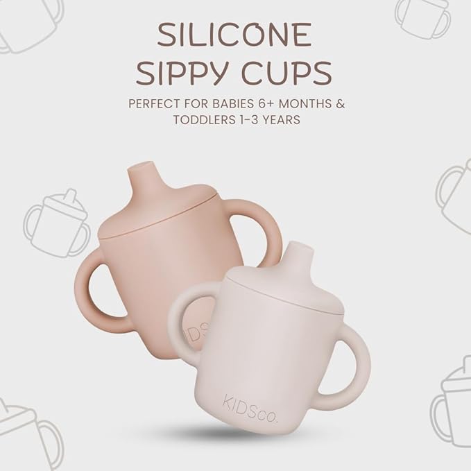 Silicone Sippy Cups with Easy Grip Transition Handles and a Soft Spout. A Non Toxic No Spill Unbreakable Training Cup 150ml/5oz |2-PACK Pink and Cream|