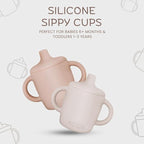 Silicone Sippy Cups with Easy Grip Transition Handles and a Soft Spout. A Non Toxic No Spill Unbreakable Training Cup 150ml/5oz |2-PACK Pink and Cream|