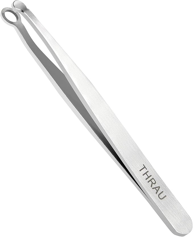 THRAU Nose Hair Trimmer for Men & Women, Stainless Steel Facial Hair Remover for Ear, Eyebrow and Beard, Round tip Trimming Tweezers, Body Grooming Kit