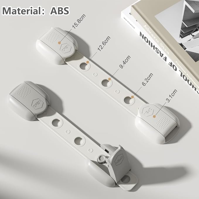 Child Safety Strap Locks (3 Pack) Baby Locks for Cabinets and Drawers, Toilet, Fridge & More. Adhesive Pads. Easy Installation, No Drilling Required, White/Gray (White, 3 pcs (Pack of 1))