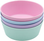 WeeSprout Bamboo Kids Bowls, Set of Four 10 oz Kid-Sized Bamboo Bowls, Dishwasher Safe Kid Bowls (Pastel Blue, Mint, Purple & Pink)