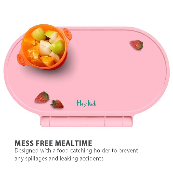 Silicone Placemat for Baby, Silicone Baby Toddlers Non-Slip Tablemats Stain Resistant Anti-Skid Reusable Dishwasher Safe Table Mats, Portable Food Mat Travel (2Pack, Pink)