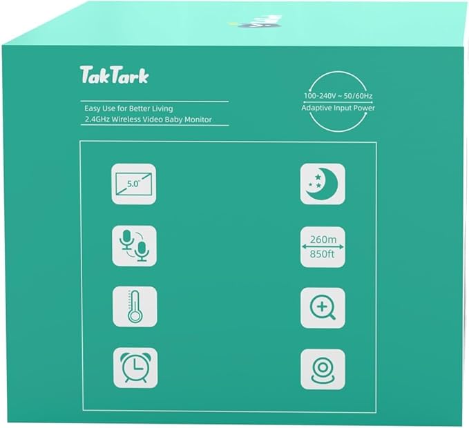 TakTark 5" HD 720P Baby Monitors, Video Baby Monitor with 2 Cameras and Audio, Night Light, 960ft Range, 2 Way Audio, Digital Zoom, Night Vision, VOX Sound Detection, Ideal for New Parent