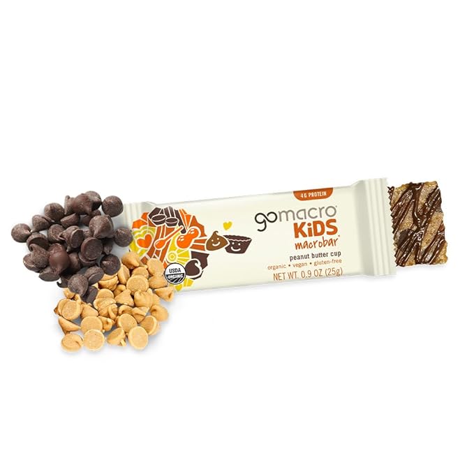 GoMacro Kids MacroBar Organic Vegan Snack Bars – Peanut Butter Cup & Chocolate Chip Cookie Dough (0.90 Ounce Bars, 7 Count) (Pack of 2)