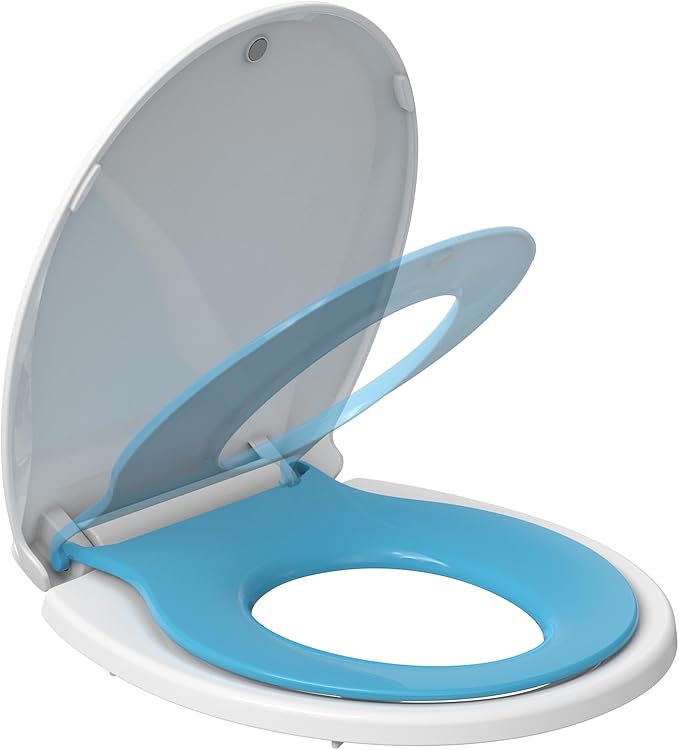 Toilet Seat Cover,17” Toddler Toilet Seat for Kids Potty Training, Soft-Close Design with PP Material, Built-In Child Seat for Toddlers, Easy to Clean and Install - Blue