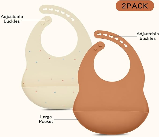 Silicone Baby Feeding Set, Baby Led Weaning Supplies, Baby Spoons Suction Divided Plate Bib Cup, First Stage Solid Food Eating Utensils - 6+ Months(Orange-Beige)