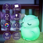 Lumipets Remote Control Silicone Night Light for Kids - Owl Design with 9 Soft Colors & Sleep Timer - Rechargeable, Battery-Operated Lamp for Bedroom | Baby Nursery, Toddler, Girls, Boys
