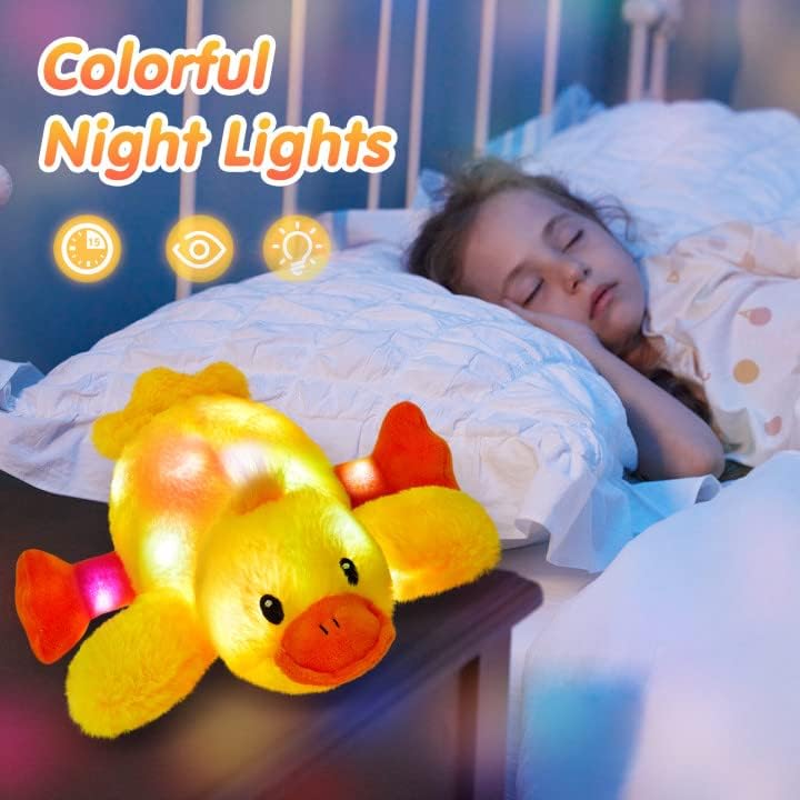 Glow Guards 12'' Light up Yellow Duck Stuffed Animal Soft LED Night Light Glowing Plush Toy Pillow Bed Sofa Birthday Children's Day for Toddler Kids