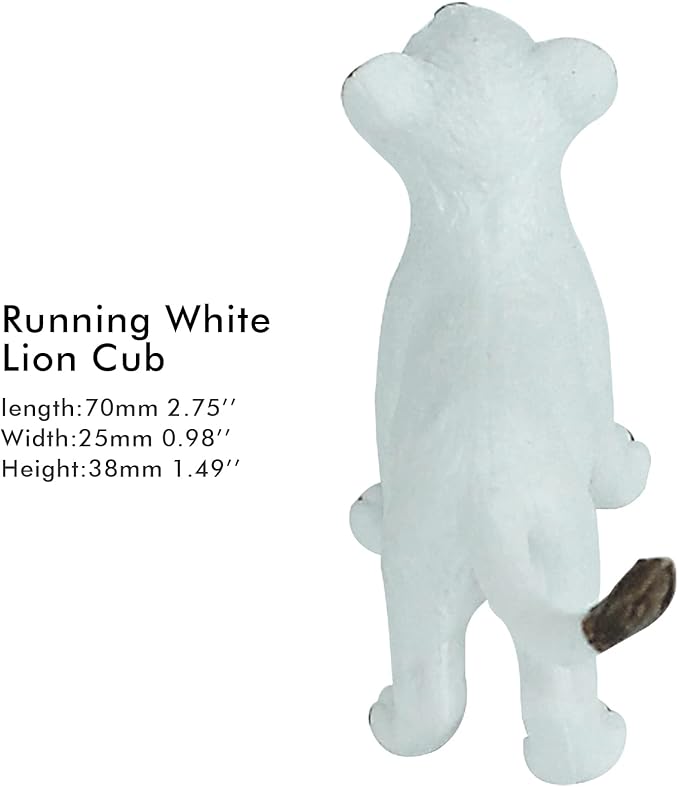 FUNSHOWCASE African Jungle Animals Running White Lion Cub Toy Figure Realistic Plastic Figurine Height 1.6-inch