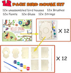 hapray 12 Pack Bird House Kit, DIY Birdhouse Kits, Wooden Crafts Arts for Children to Build and Paint (Includes Paints & Brushes) for Kids Girls Boys Toddlers Christmas Gift