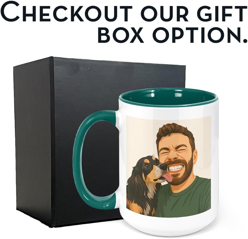 Personalized Coffee Mug, Custom Drawing Portrait Gift, Funny Customized Coffee Gift for Men & Women, Custom Mugs with Pictures, Green 15oz Customized Ceramic Tea Cup