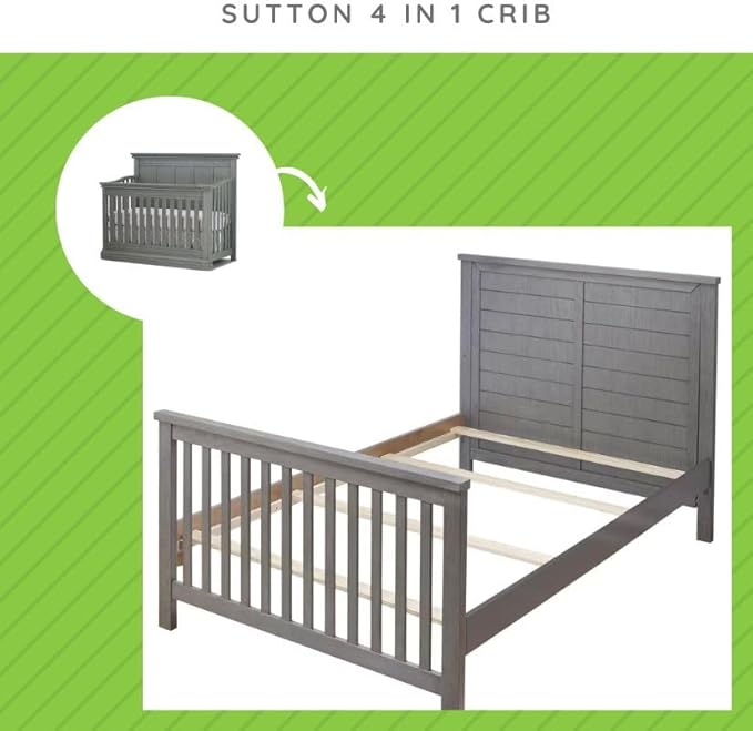 Full-Size Conversion Kit Bed Rails for Sorelle Convertible Cribs - Solid Wood Rail - Toddler and Adult Bed Rail for Full-Size Beds - Essential Nursery & Baby Furniture (Model #215, Grigio)