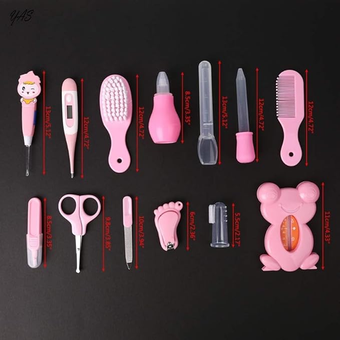 ZELINYE Baby Grooming kit Set Infant Baby Grooming Tools Newborn Manicure Set Baby Healthcare Nail Clippers Hairbrush Tool Set(13PCS) (red)