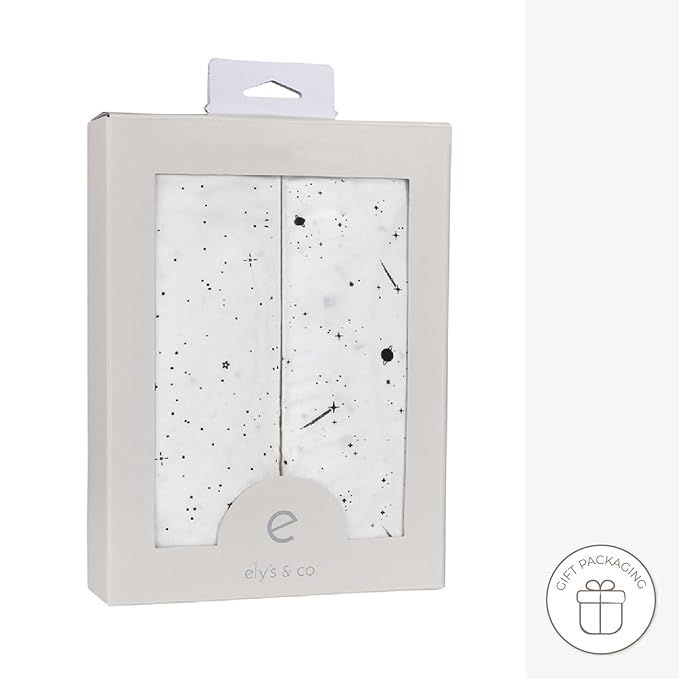 Ely’s & Co. Crib Sheets, Baby Girl/Boy Fitted Crib Mattress Sheet Set, 2 Pack, 100% Jersey Knit Cotton, Infant and Toddler Nursery Bedding, Black and White Celestial Print, 28” x 52”