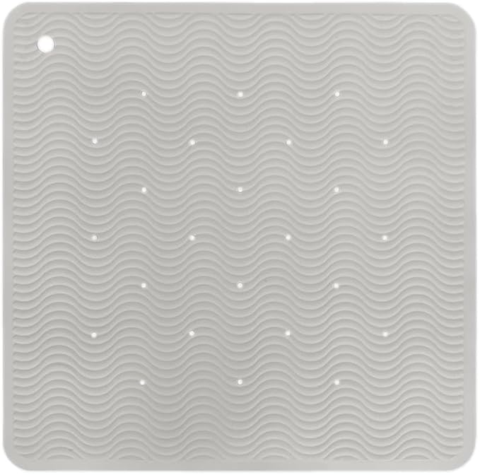 HEVEA Natural Rubber Wave Bath Mat – Square 21x21 in - Non-Slip Shower & Bathtub Mat with 364 Suction Cups, Plastic-Free & Biodegradable (Granite)