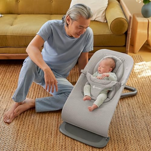 Ergobaby Evolve 3-in-1 Mesh Baby Bouncer Seat, Adjustable Multi-Position Infant Bouncer and Toddler Chair, Breathable Mesh, Converts from Newborn to Toddler - Grey