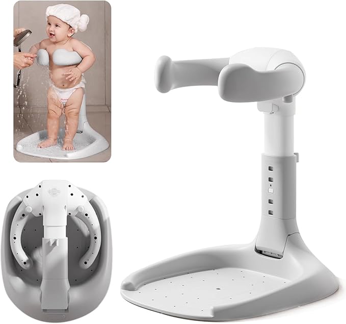 Toddler Bath Stand-ABS & TPE Material, Foldable & Adjustable 5 Levels Infant Bath Seat for Babies 6 Months to 3 Years Old, Non-Slip|Easy to Clean|Convenient for Travel, No Assembly Need